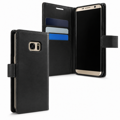 Black iPhone wallet case Canada with durable flip protection
