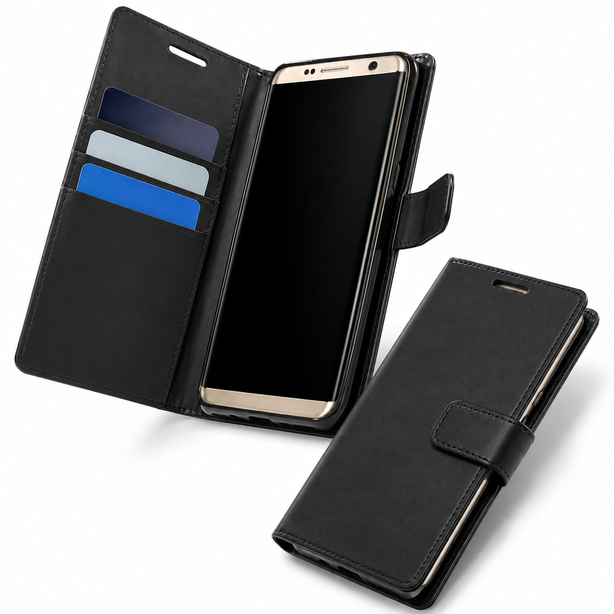 Black leather-style diary phone cover for iPhone 17e and iPhone 16e