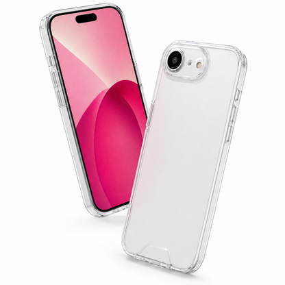 Clear lightweight iPhone cover with raised camera bezel and screen protection
