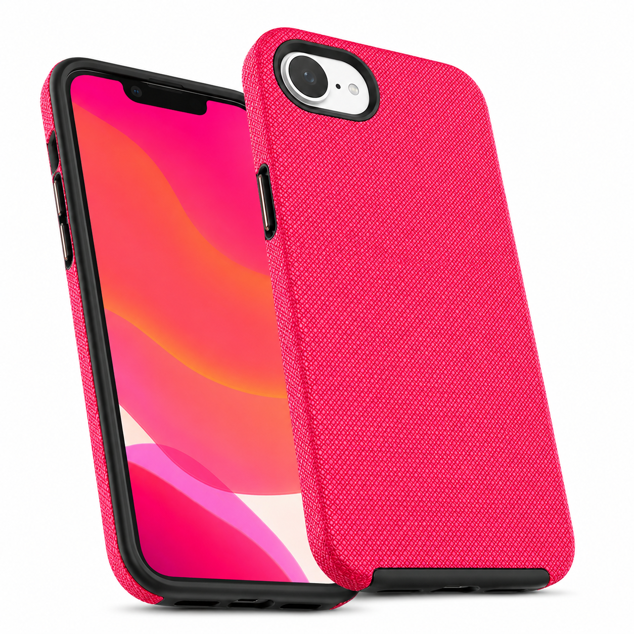 Hot Pink shockproof iPhone cover with raised screen and camera protection