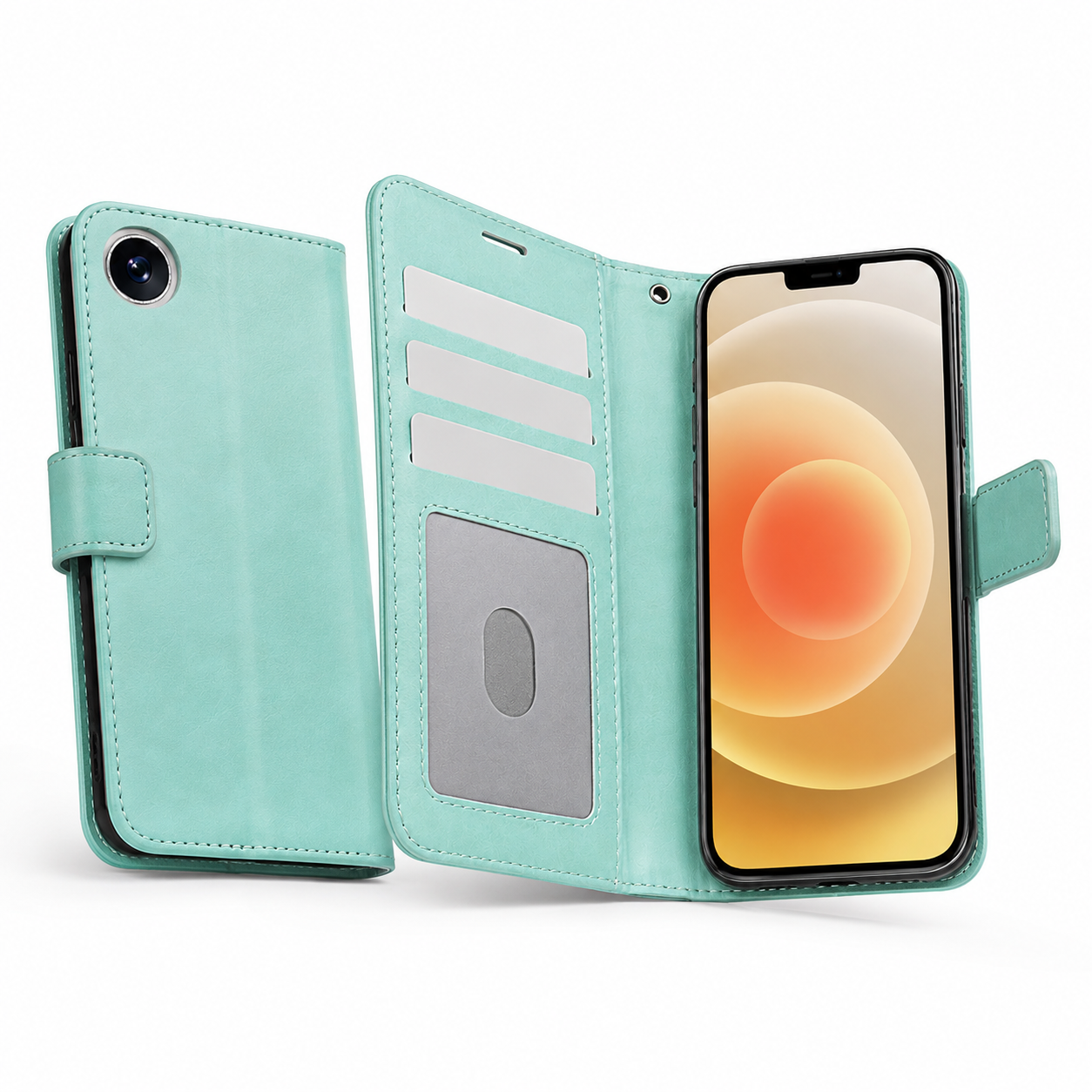 Teal iPhone wallet case Canada with transparent photo ID slot