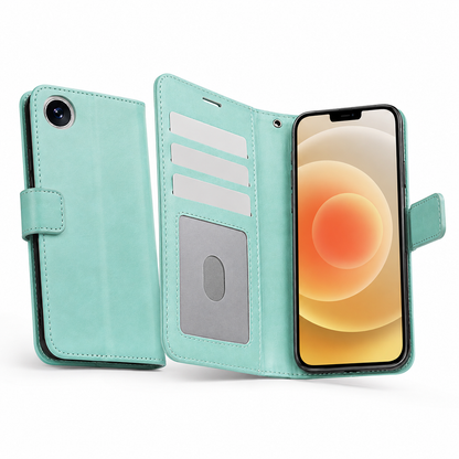 Teal iPhone wallet case Canada with transparent photo ID slot