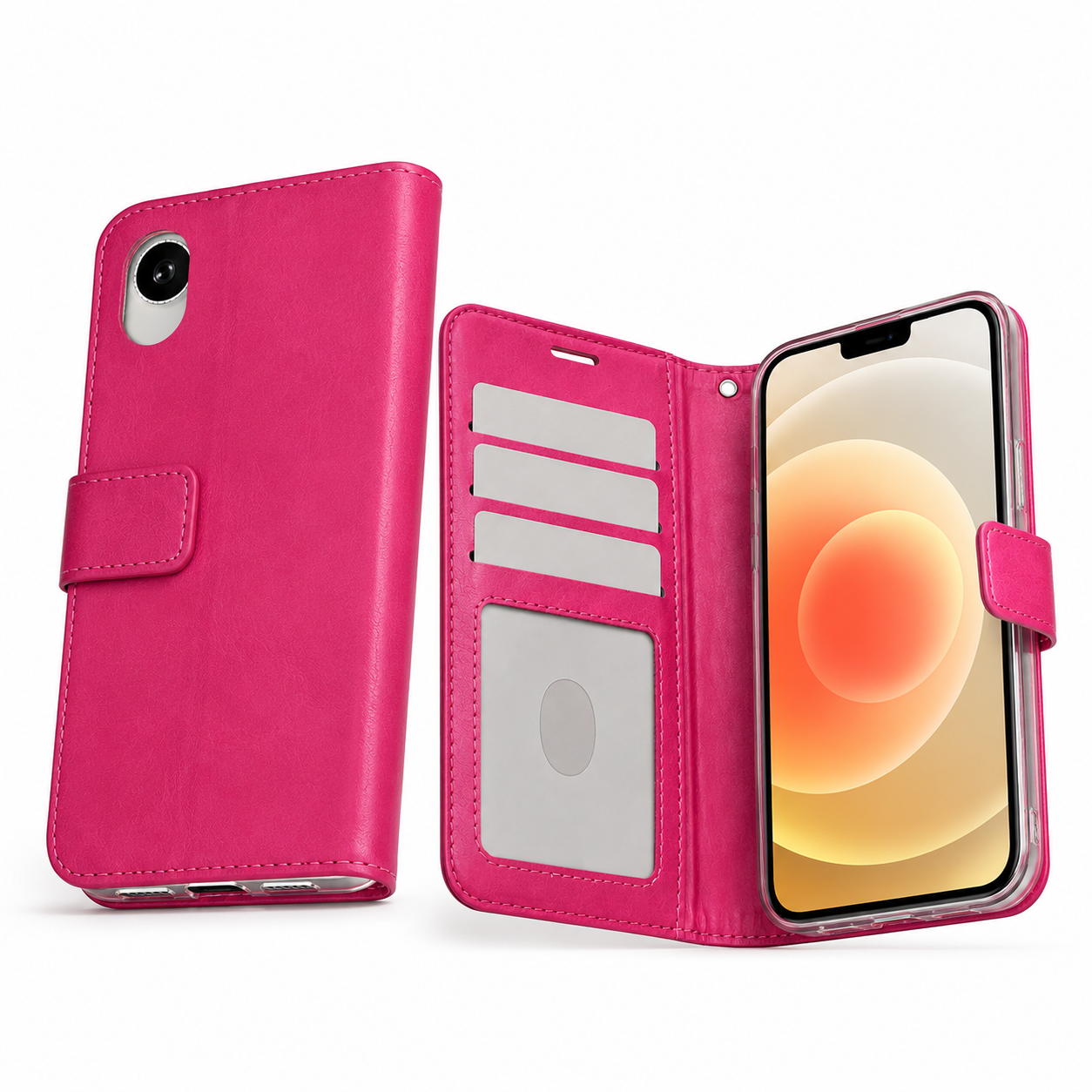 Hot Pink diary-style phone cover for iPhone 17e and iPhone 16e
