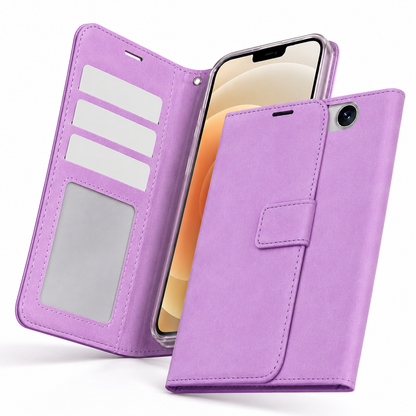Purple iPhone wallet case Canada with transparent ID card slot
