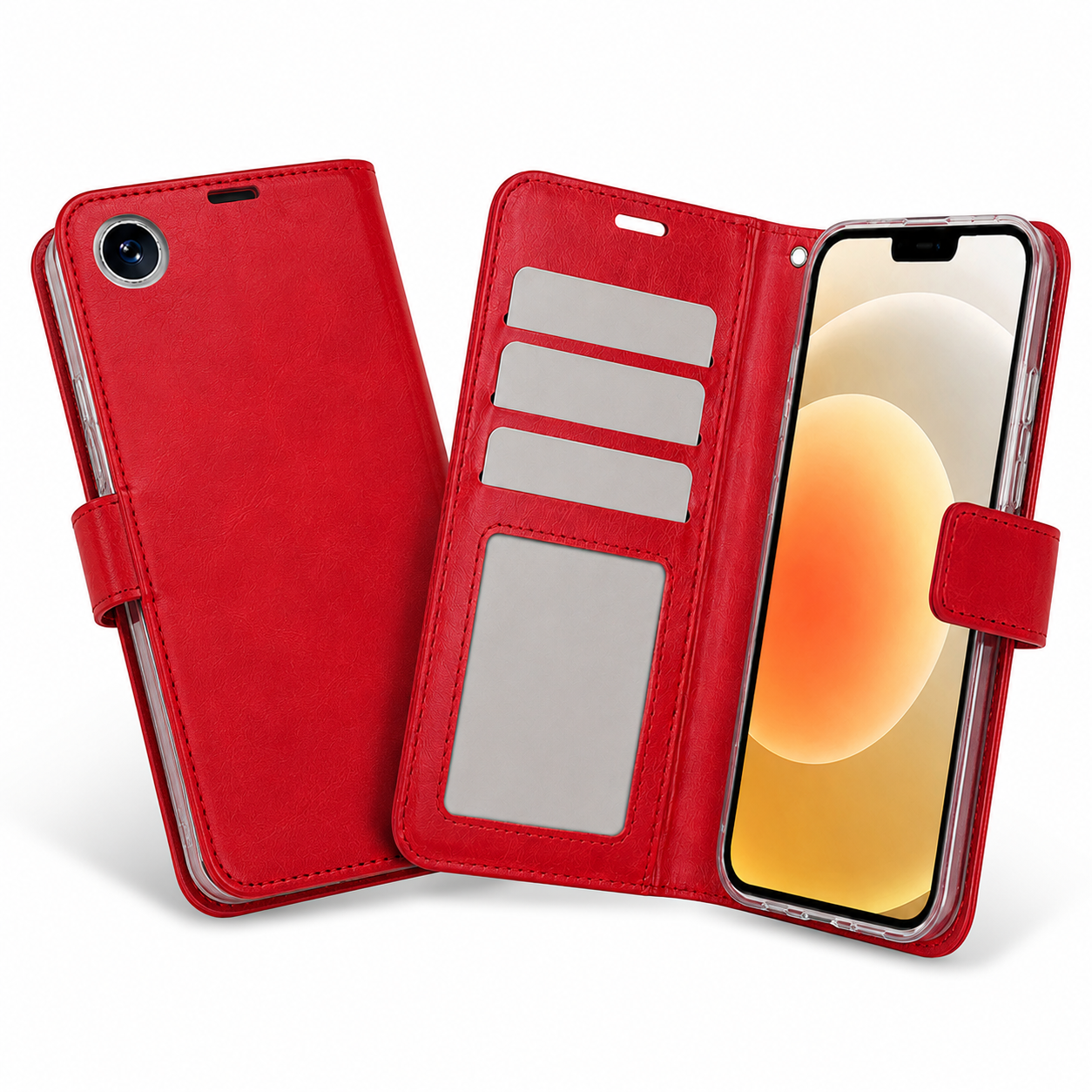 Red iPhone wallet case Canada with photo ID card holder