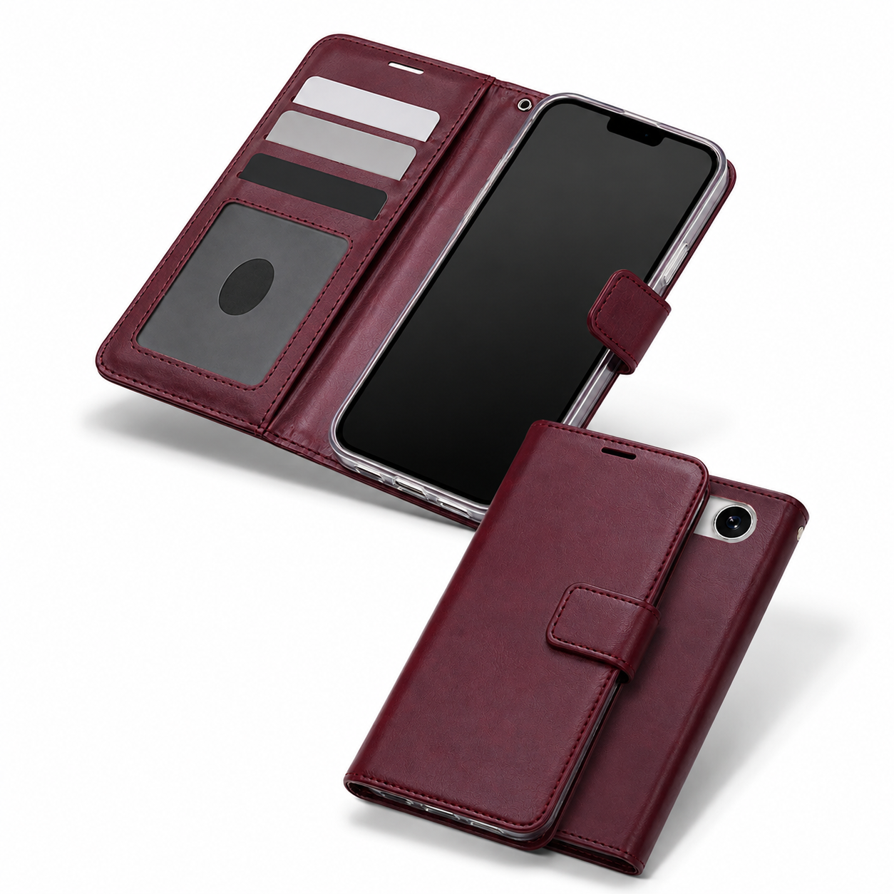 Wine iPhone wallet case Canada with transparent ID card slot