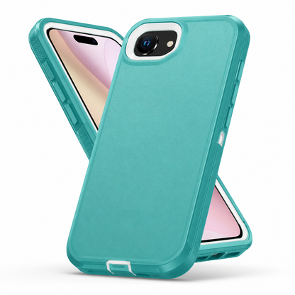Teal impact-resistant iPhone cover with raised screen and camera protection