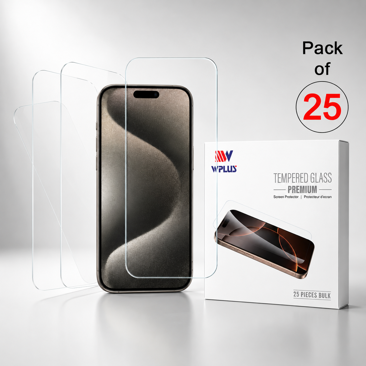 iPhone tempered glass Canada – WPLUS clear bulk screen protector pack of 25
