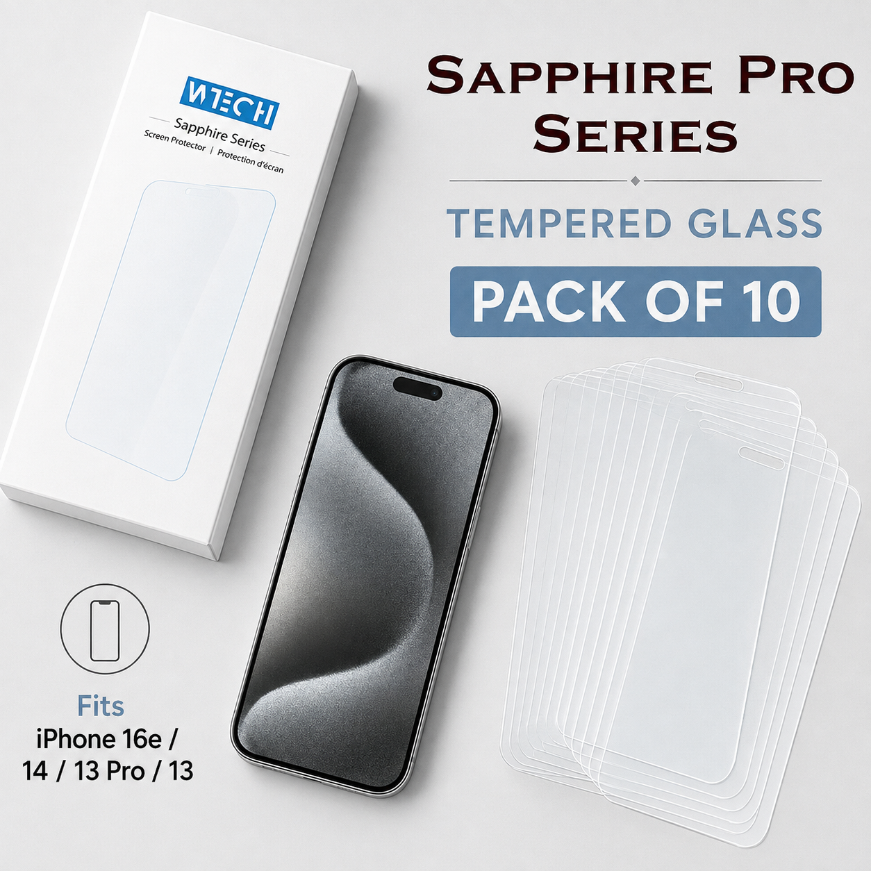 WTECH Sapphire Pro clear scratch-resistant tempered glass for iPhone 17e and 16e