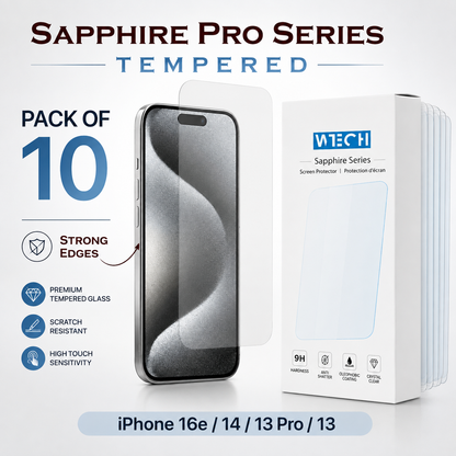 Clear WTECH Sapphire Pro screen protection for Apple iPhone 17e and iPhone 16e
