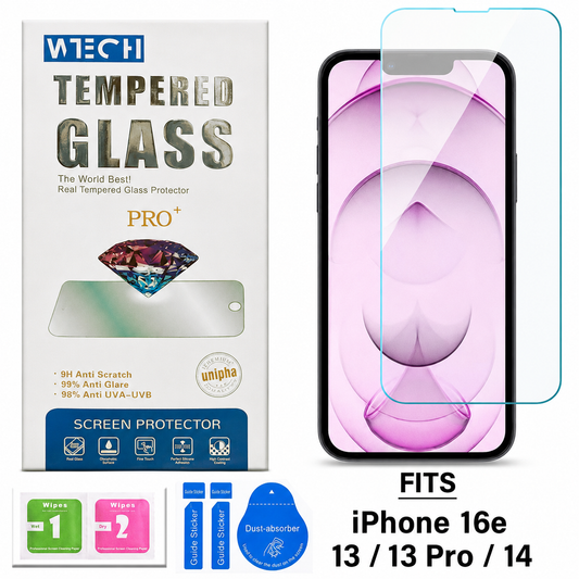 Clear WTECH Regular Tempered Glass for Apple iPhone 17e and iPhone 16e

