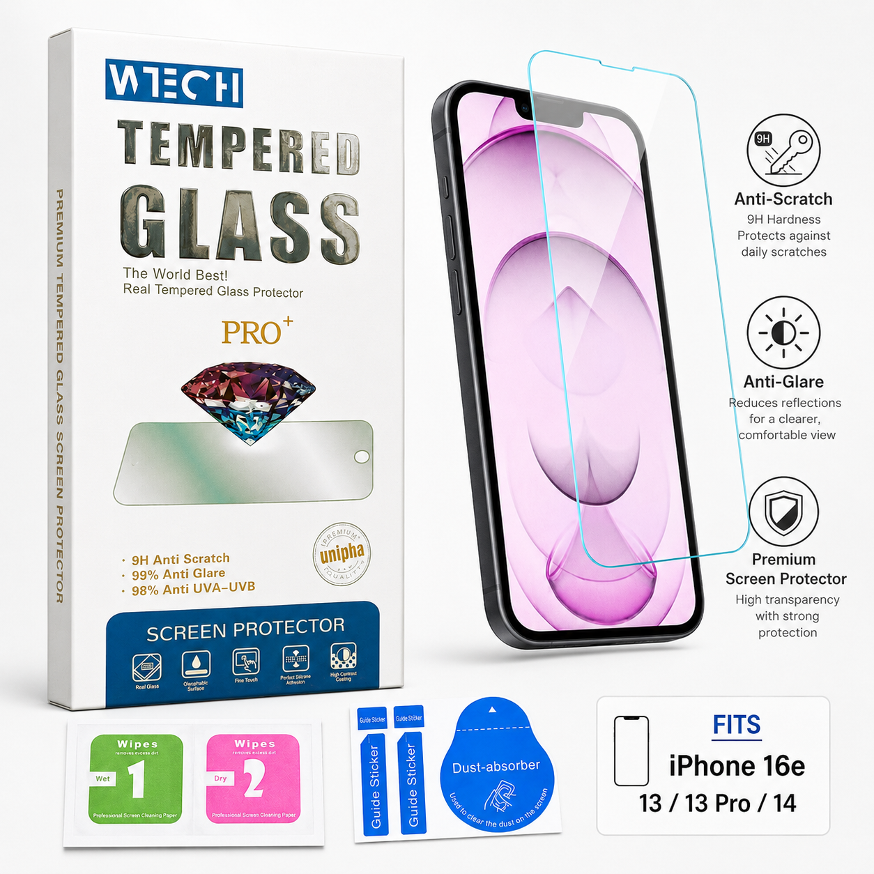 Clear iPhone screen protector Canada – WTECH regular tempered glass
