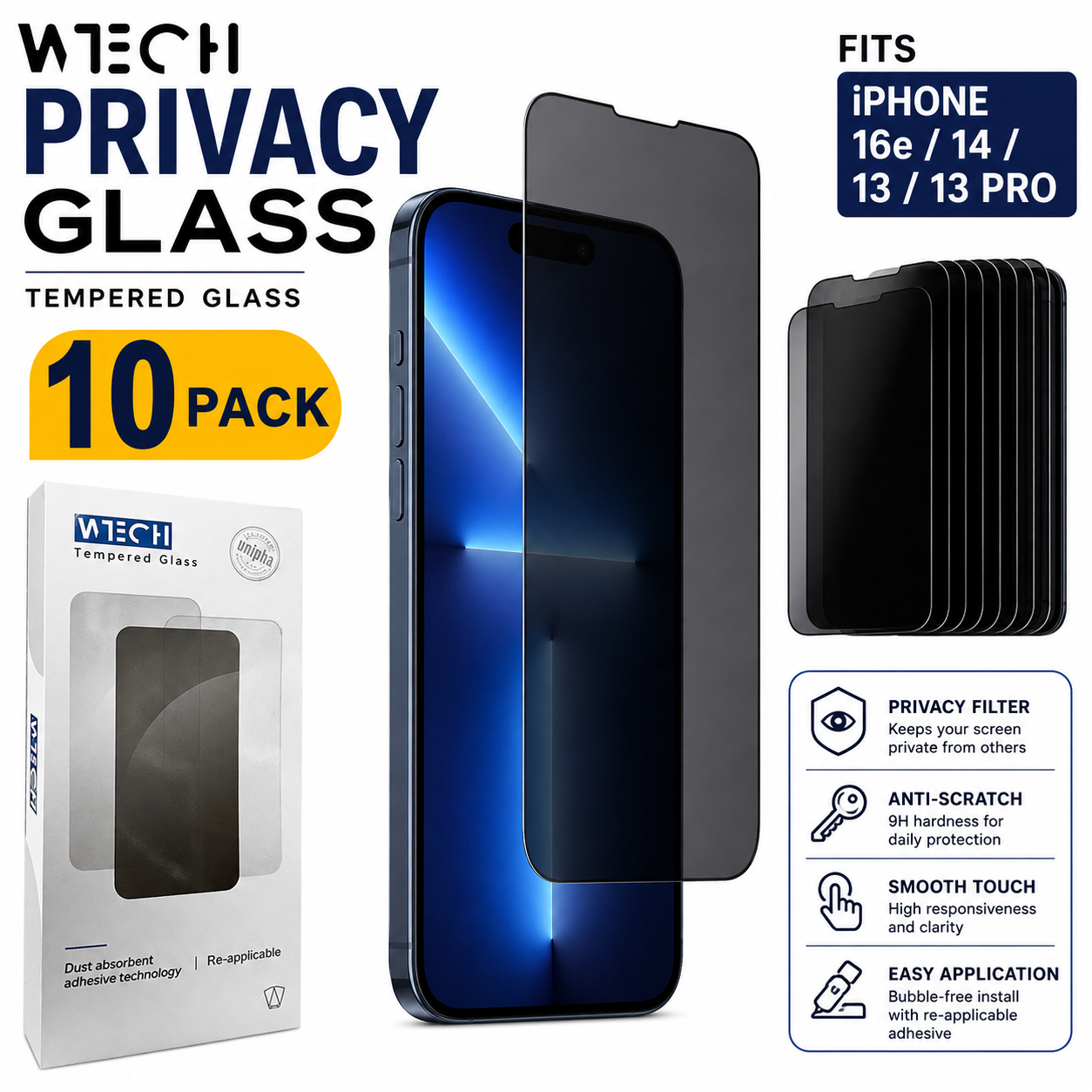 WTECH Sapphire Pro clear scratch-resistant tempered glass for iPhone 17e and 16e