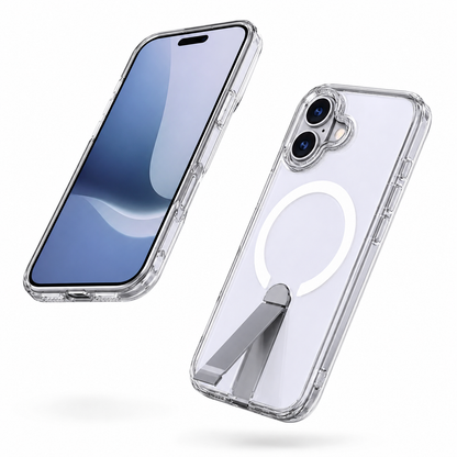 Transparent MagSafe Phone Cover for Apple iPhone 17 with Foldable iStand Kickstand