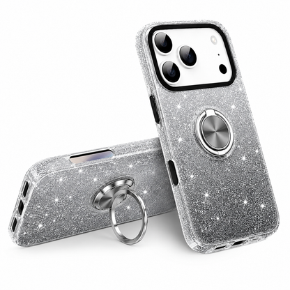 Premium iPhone 17 Pro Max Case with Ring Stand, Glitter Finish & Protective Phone Cover