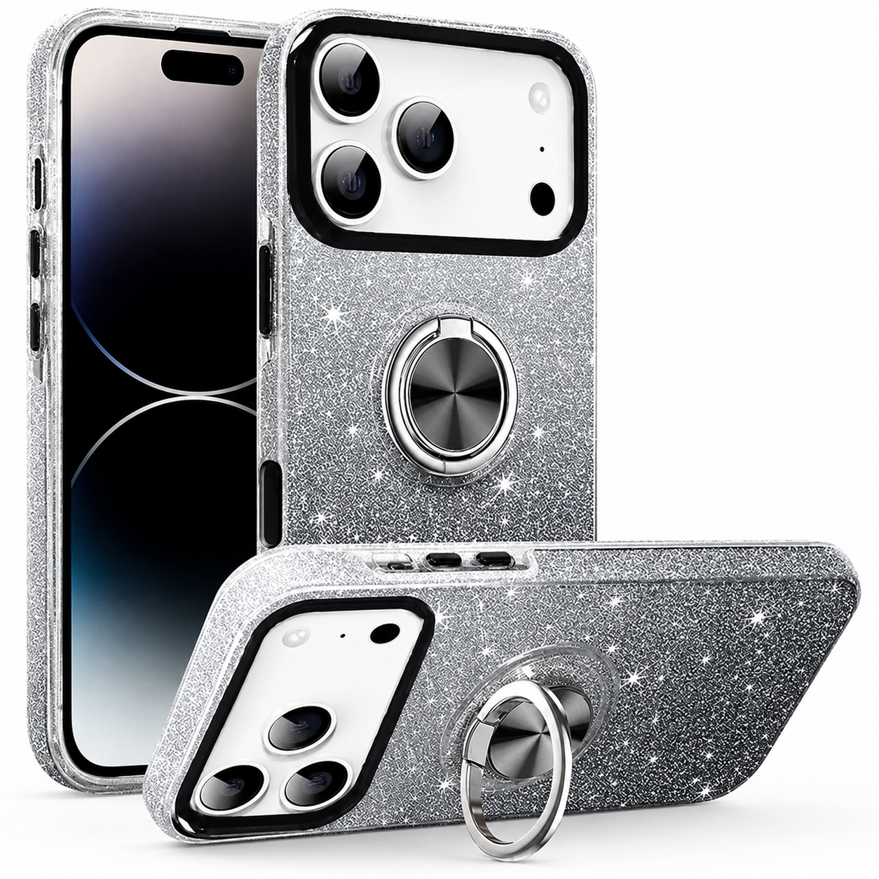 Black & Silver Glitter Ring Protective Phone Case for Apple iPhone 17 Pro Max – Shockproof Mobile Cover