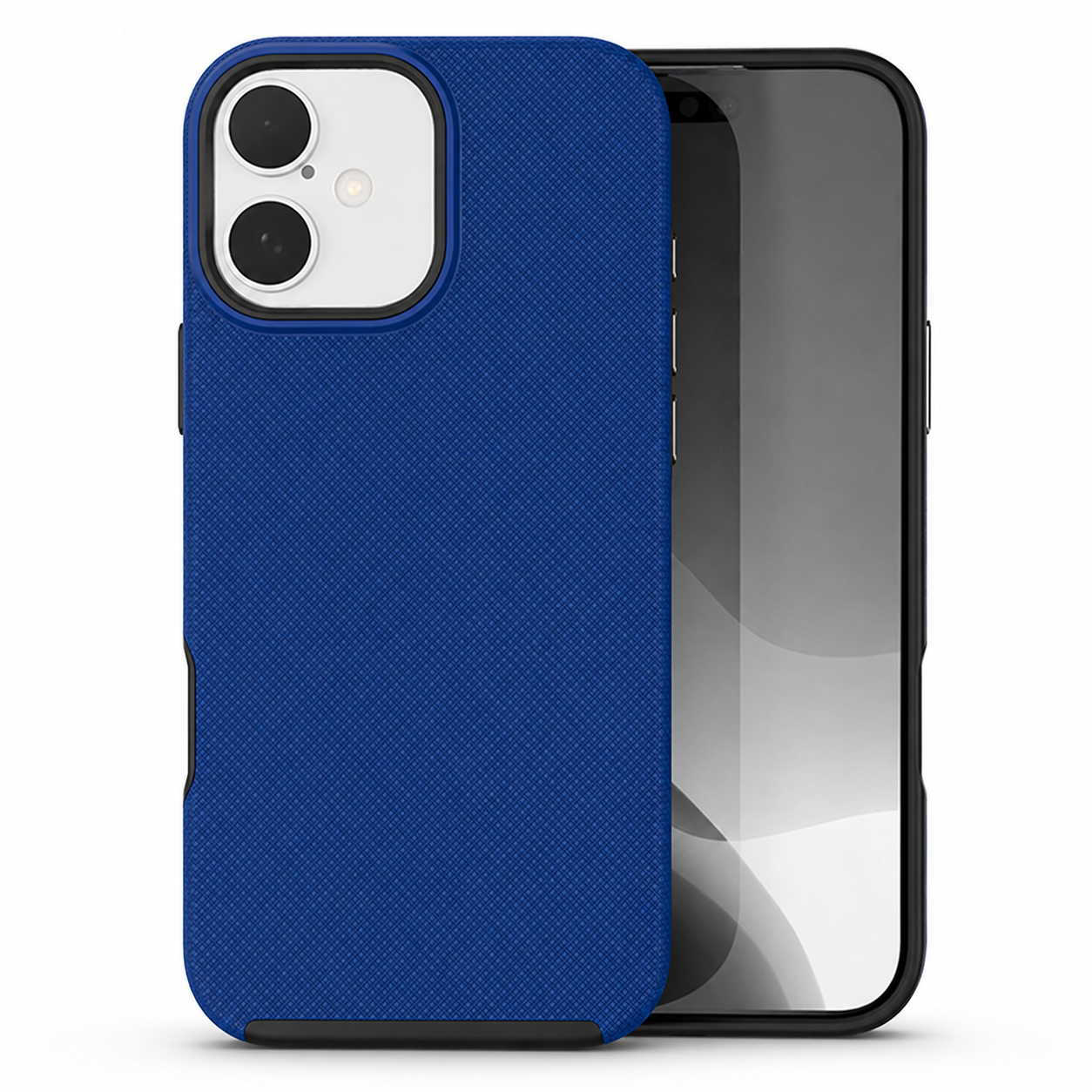 Navy dotted protective case for Apple iPhone 16 back view