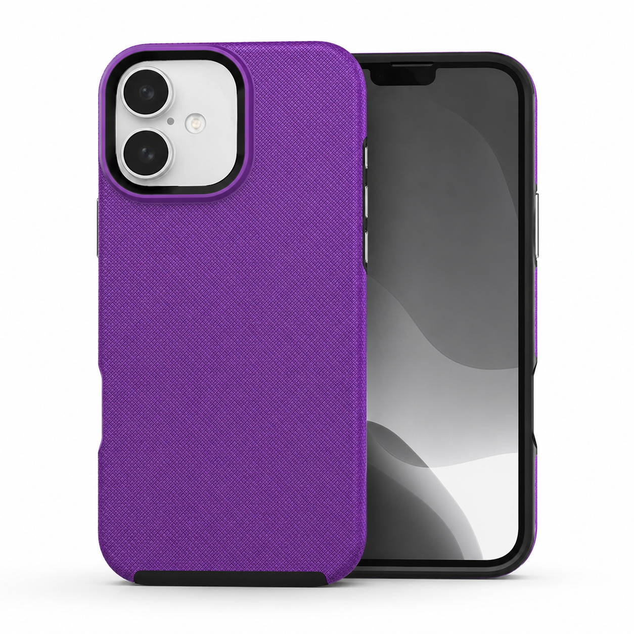 Purple dotted protective case for Apple iPhone 16 back view