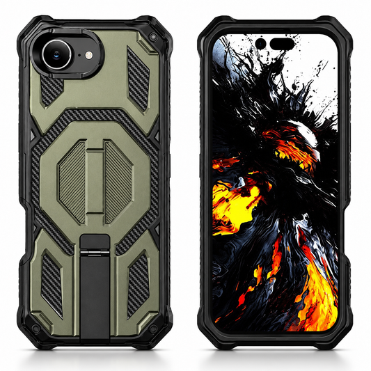 Outrider Rugged MagSafe Case for Apple iPhone 17e Green – front and back protective cover view