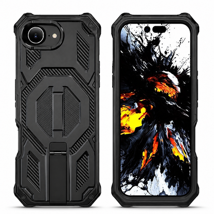 Outrider black rugged MagSafe case for Apple iPhone 17e and iPhone 16e front and back view