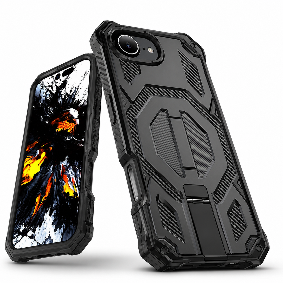 Outrider rugged phone case for drops protection with reinforced corners and built-in kickstand