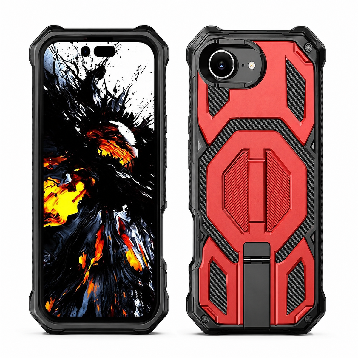 Outrider Rugged MagSafe Case for Apple iPhone 17e and iPhone 16e Red – front and back view