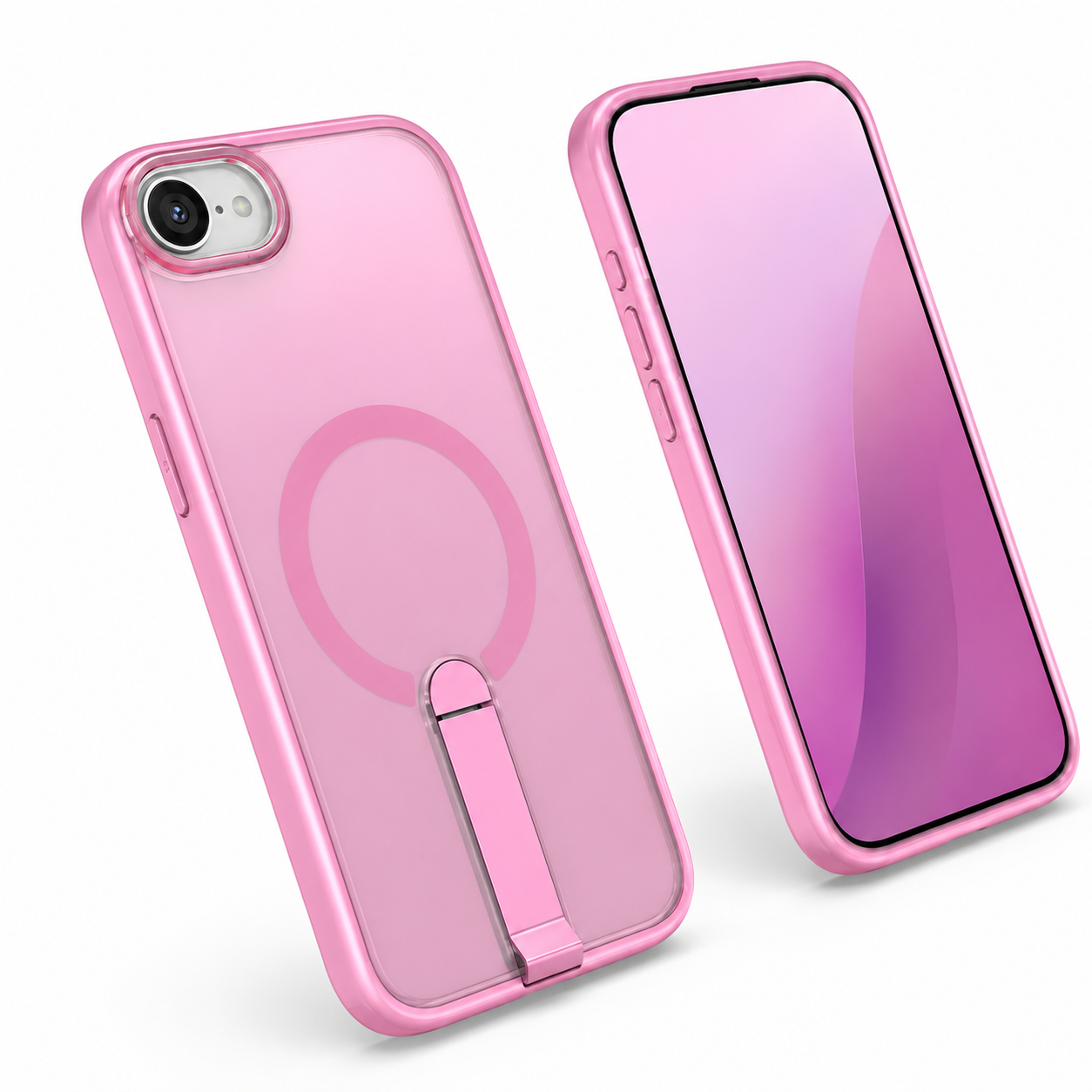 Pink iPhone 17e and 16e MagSafe protective case with built-in stand – buy phone cases online Canada