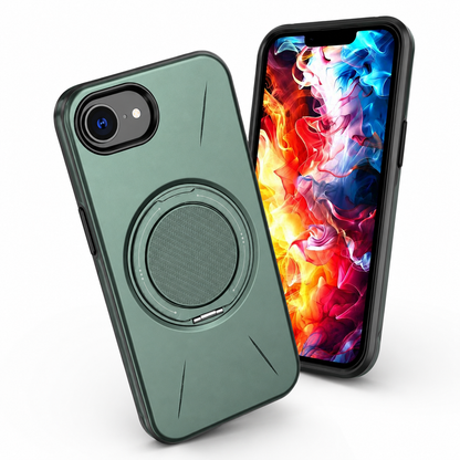 Green Forge Ring Case for iPhone 17e and 16e side angle – rugged phone case for drop protection