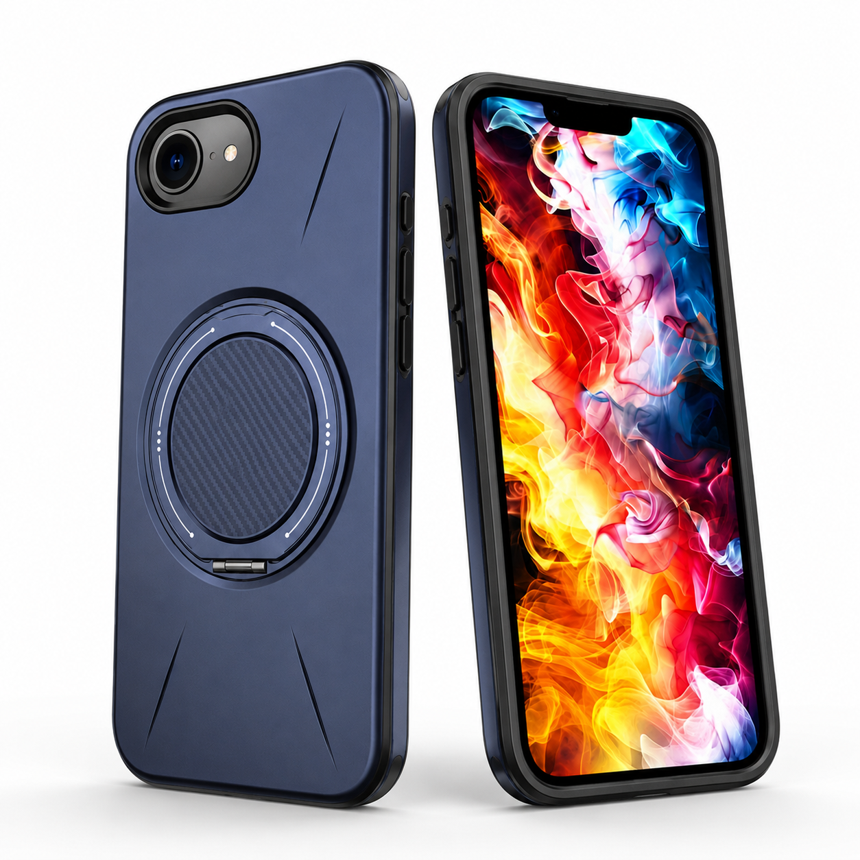 Blue Forge Ring Case for Apple iPhone 17e and 16e angled view – durable phone cases Canada