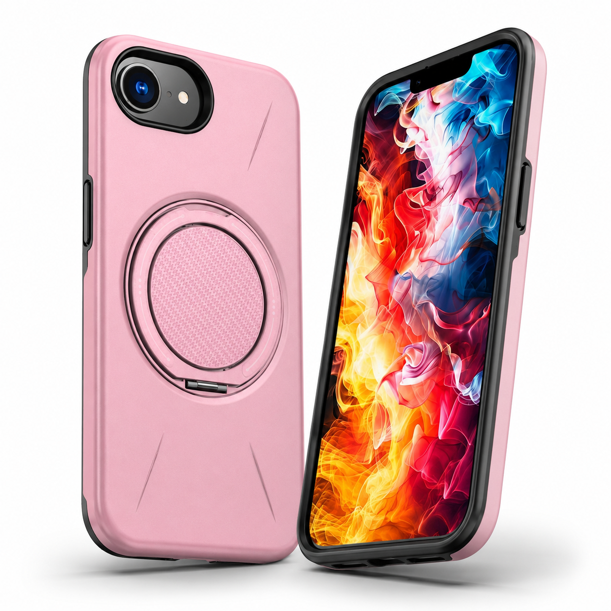 Pink Forge Ring Case for iPhone 17e and 16e back view – buy mobile covers online Canada