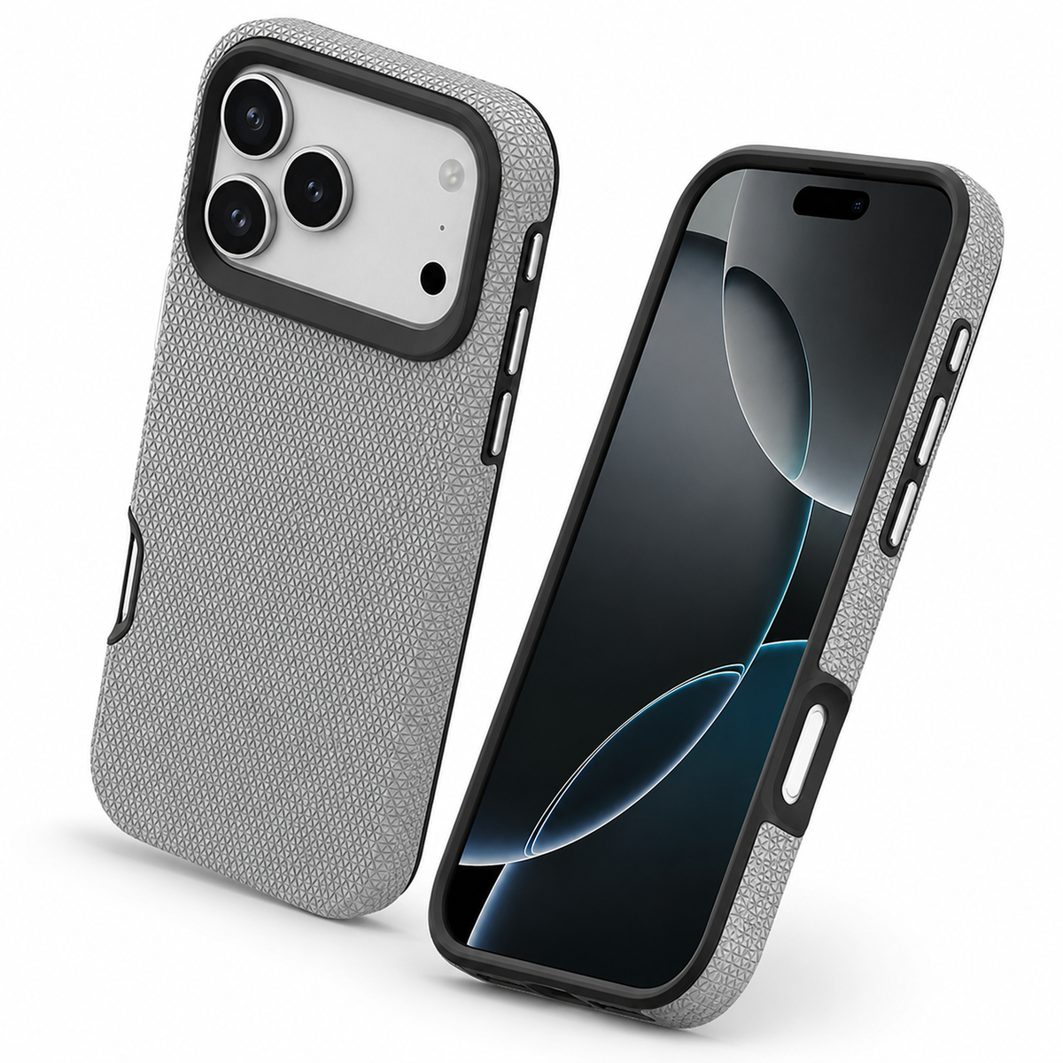 Apple iPhone 18 Pro grey textured phone case with raised camera protection