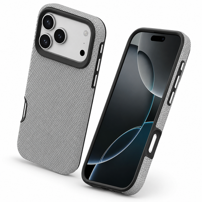 Apple iPhone 18 Pro grey textured phone case with raised camera protection