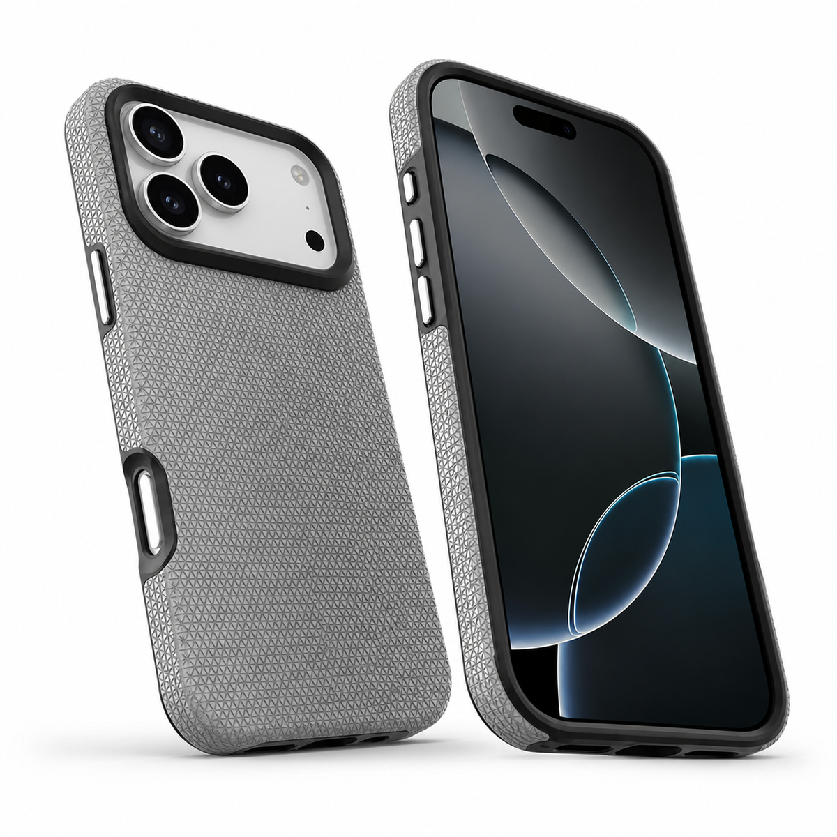 Shockproof triangle pattern iPhone 18 Pro case in grey