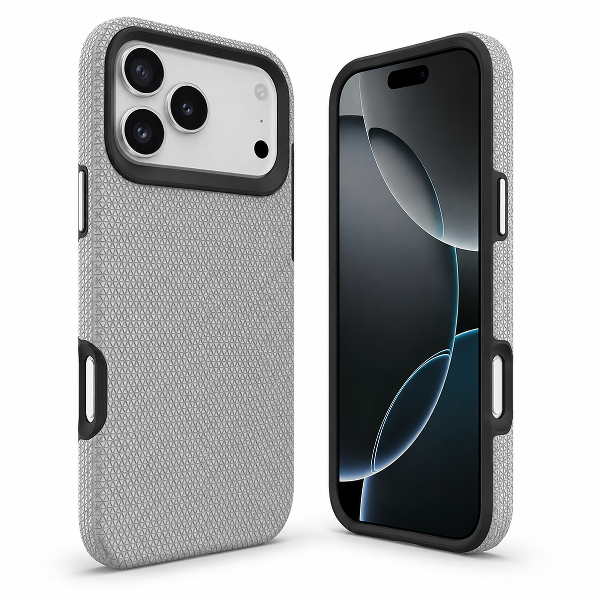Durable grey protective cover for iPhone 18 Pro with anti-slip textured grip