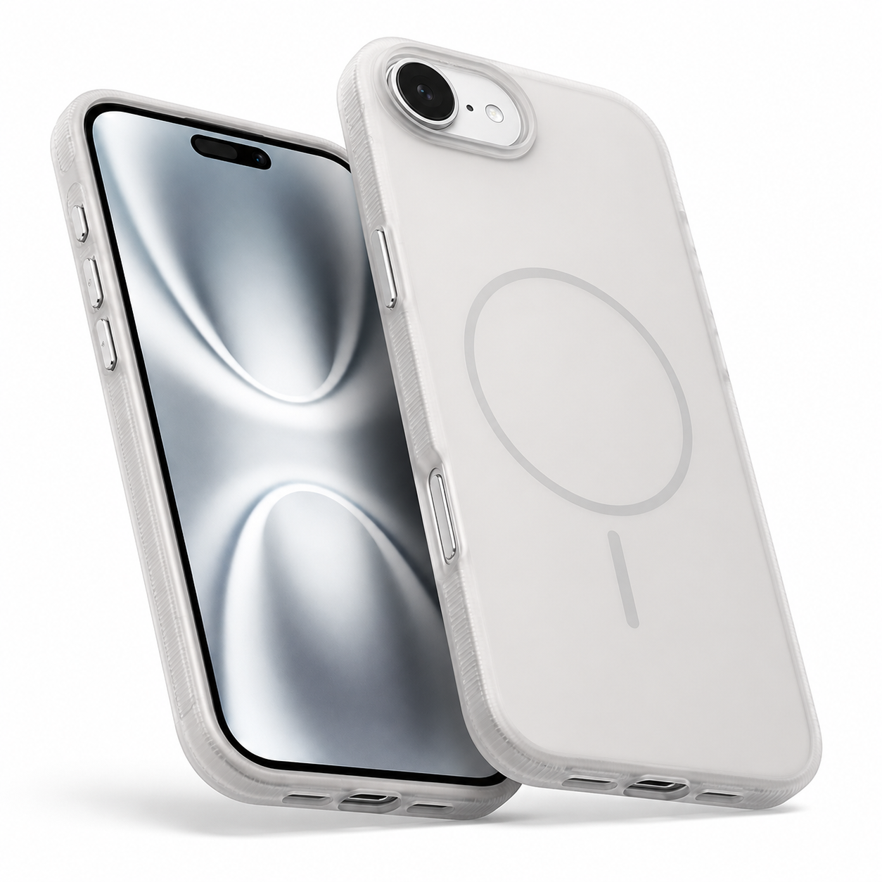 White iPhone 17e and 16e MagSafe Glam cover back view – minimalist phone case