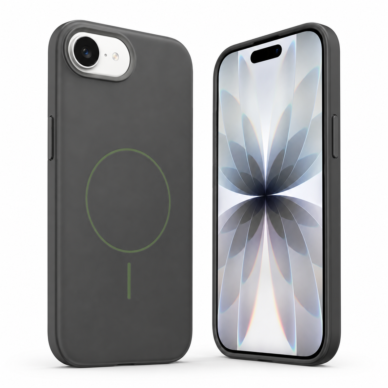 Grey iPhone 17e and 16e MagSafe silicone cover back view – phone cases Canada