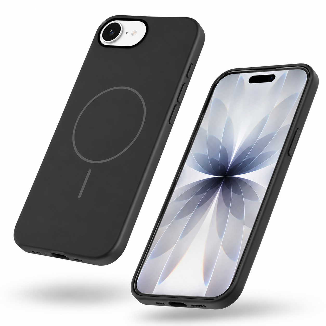 Black iPhone 17e and 16e MagSafe silicone cover back view – best iPhone case for protection Canada
