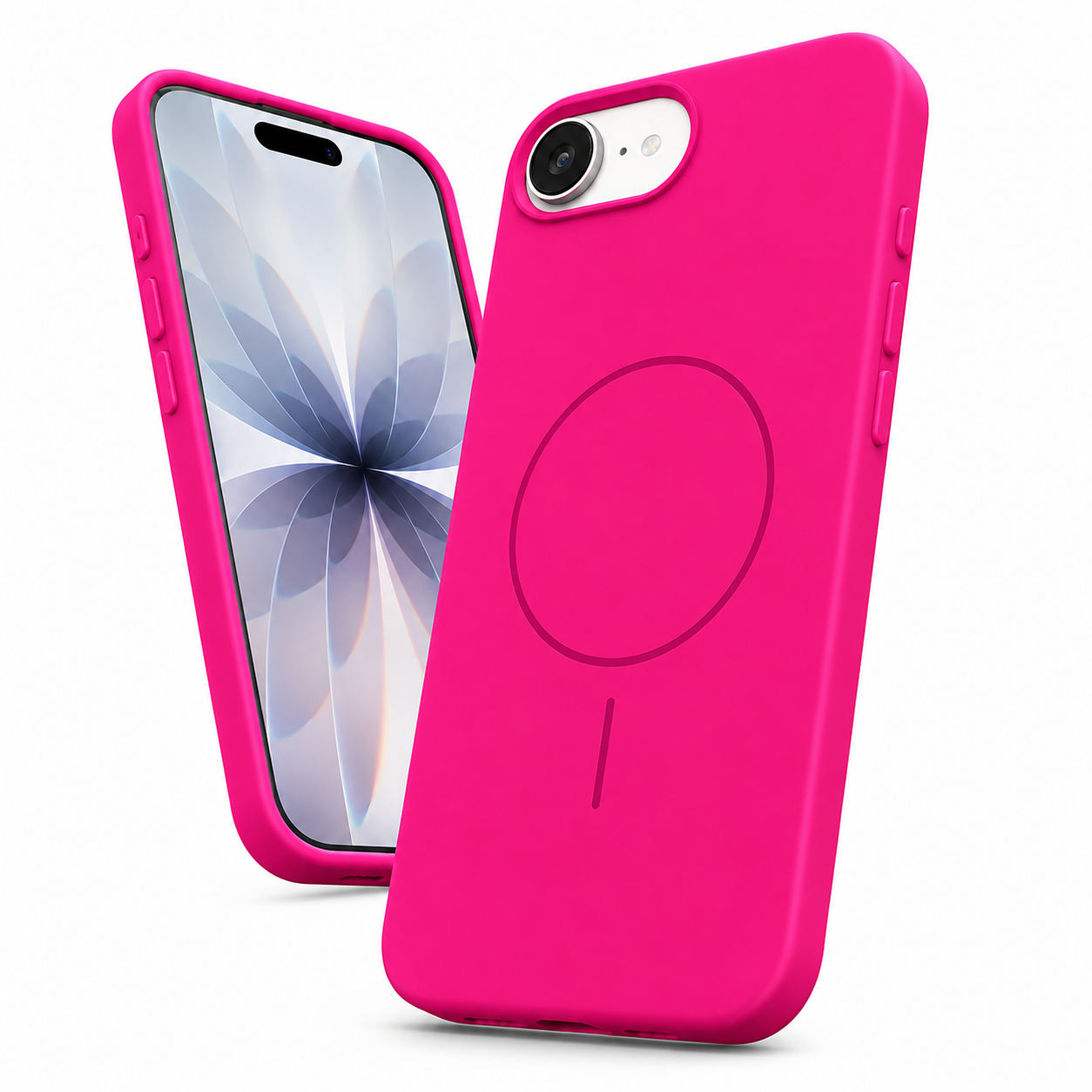 Apple iPhone 17e and 16e hot pink MagSafe Case angled view – smartphone accessories Canada