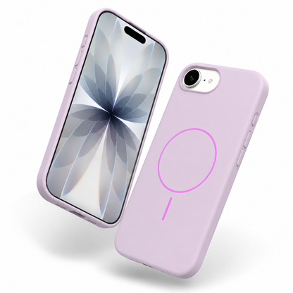 Purple iPhone 17e and 16e MagSafe silicone cover back view – silicone phone case