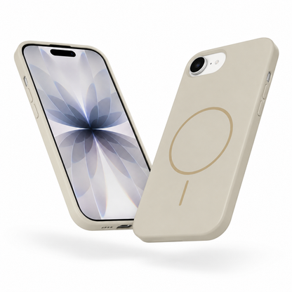 Starlight iPhone 17e and 16e MagSafe silicone cover back view – minimalist phone case