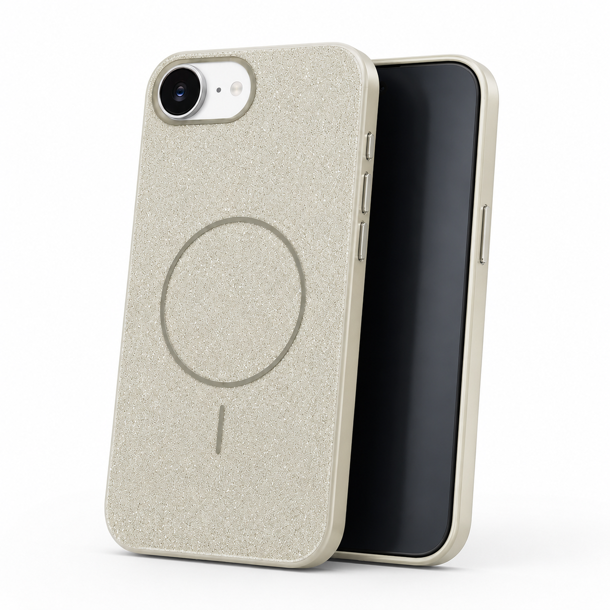 Apple iPhone 17e and 16e grey Glitsy case angled view – smartphone accessories Canada