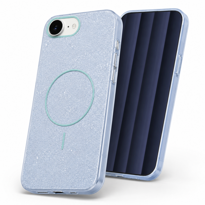 Apple iPhone 17e and 16e light blue Glitsy case angled view – smartphone accessories Canada