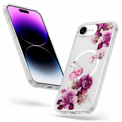iPhone 17e and 16e deep purple floral MagSafe cover back view – buy iPhone cases online Canada