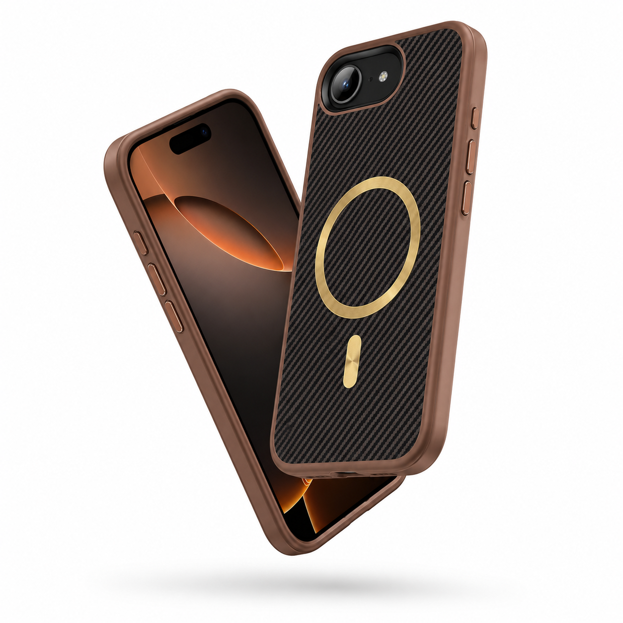 Slim brown carbon fiber MagSafe phone case for Apple iPhone 17e and 16e – best slim phone case Canada