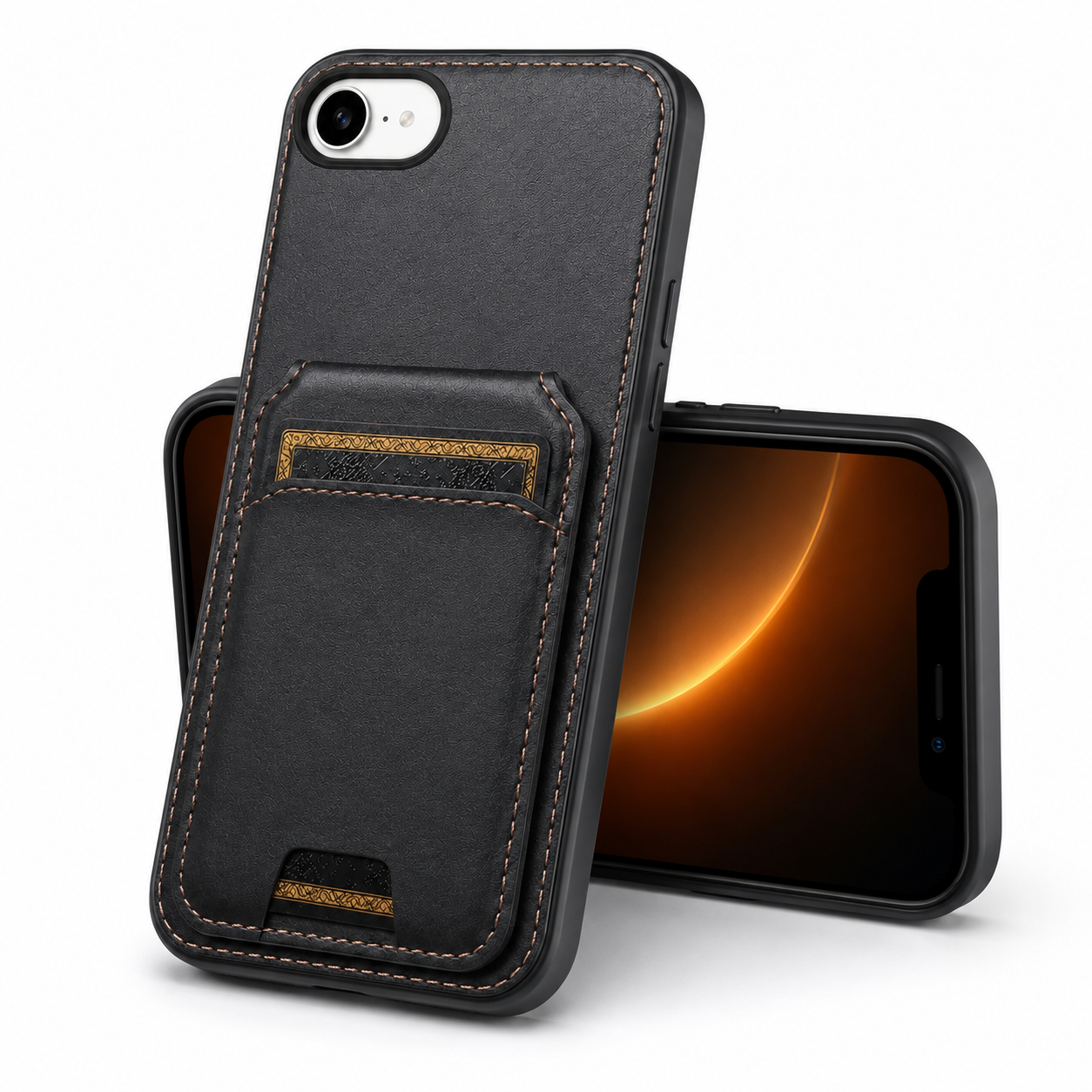 Black Stealth Wallet Case for iPhone 17e and 16e side angle – best slim phone case Canada