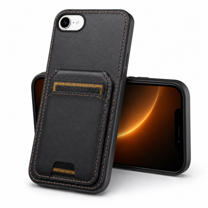 Black Stealth Wallet Case for iPhone 17e and 16e side angle – best slim phone case Canada