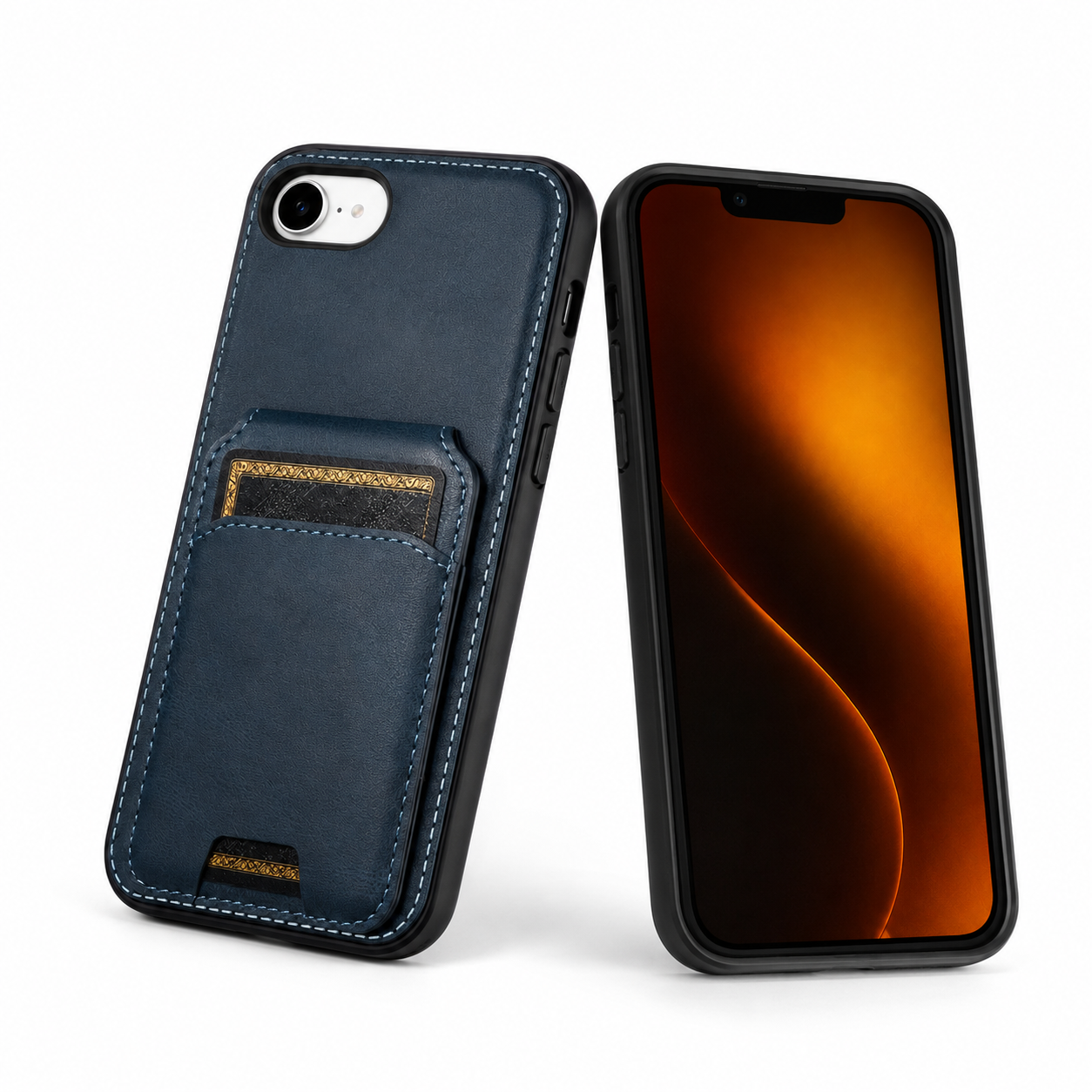 Navy iPhone 17e and 16e Stealth Wallet Case angled view – mobile accessories Canada