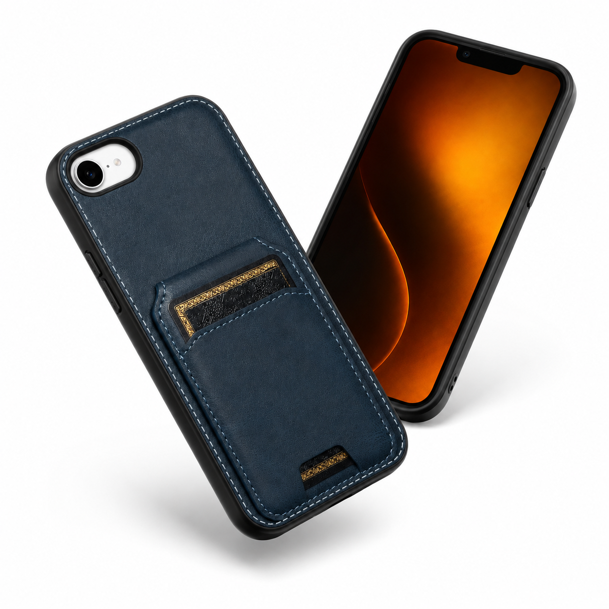 Navy iPhone 17e and 16e wallet cover with built-in card holder – buy phone cases online Canada