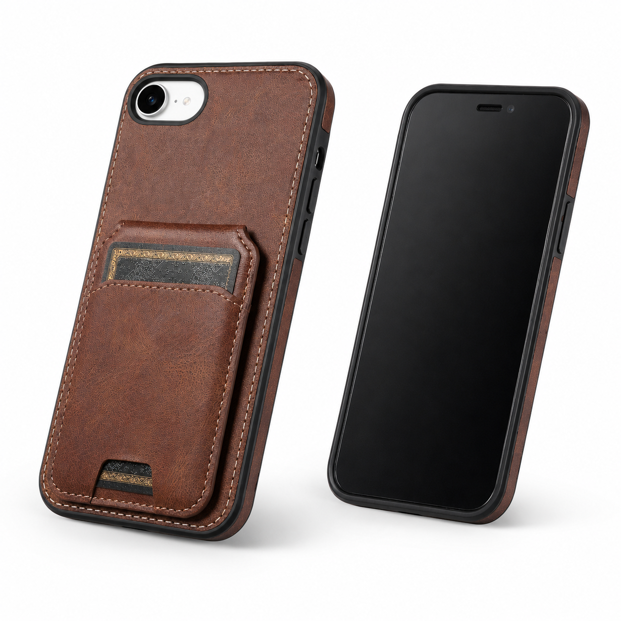 Slim brown iPhone 17e and 16e case with secure card holder – best phone cases for protection