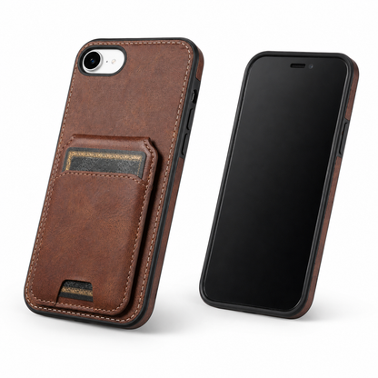 Slim brown iPhone 17e and 16e case with secure card holder – best phone cases for protection